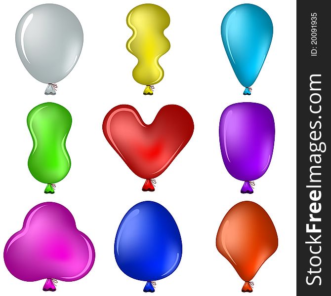 Set of isolated on white various balloons all colours of a rainbow