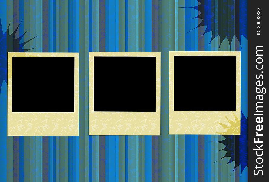 Polaroid frames on the striped grunge background