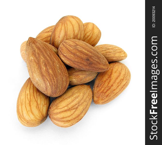 Close-up of almonds on white background