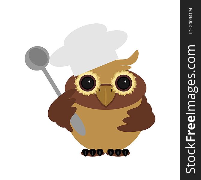 Nice owl with ladle on white background. Nice owl with ladle on white background