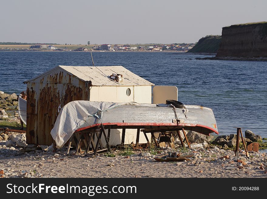 Old boat and barack at Black Sea. Old boat and barack at Black Sea