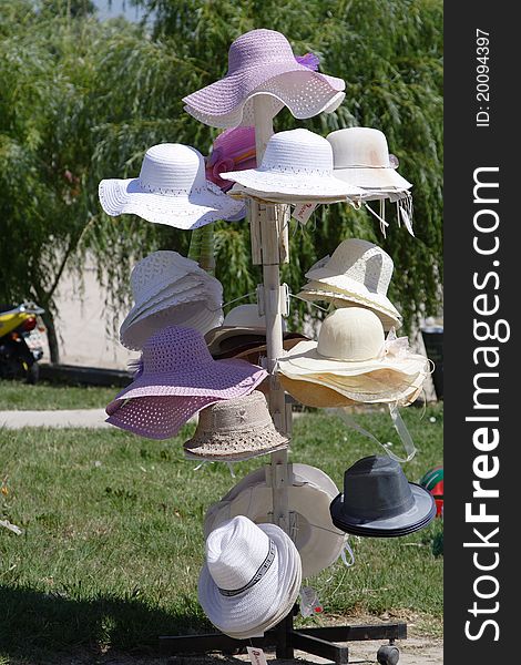 Commercial summer hat holder in bright light
