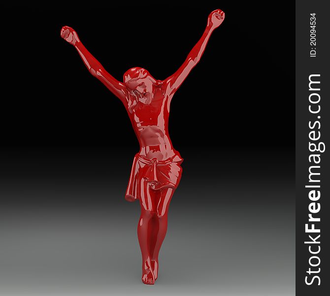 Computer generated Image three dimensional shape red Jesus monument