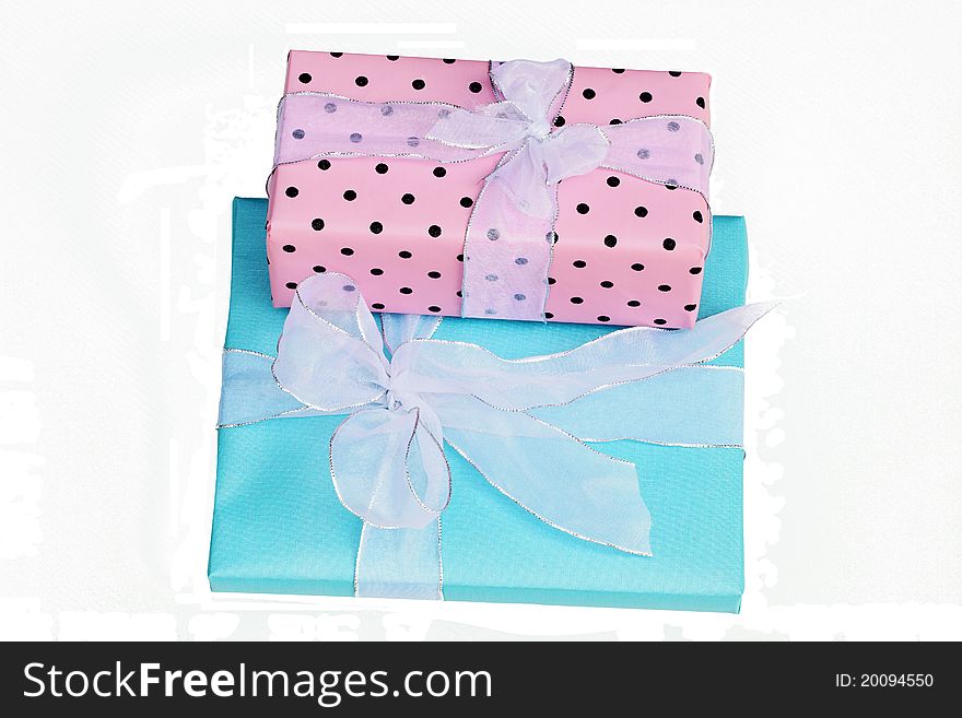 A beautiful blue and pink gift box.