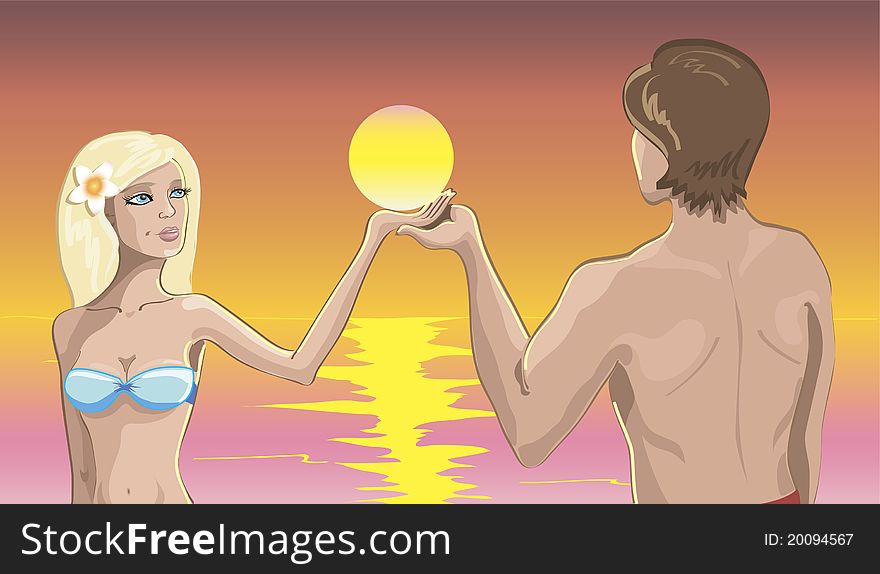 Couple In Love On The Beach At Sunset