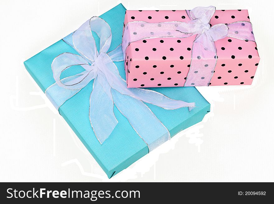 A beautiful blue and pink gift box.