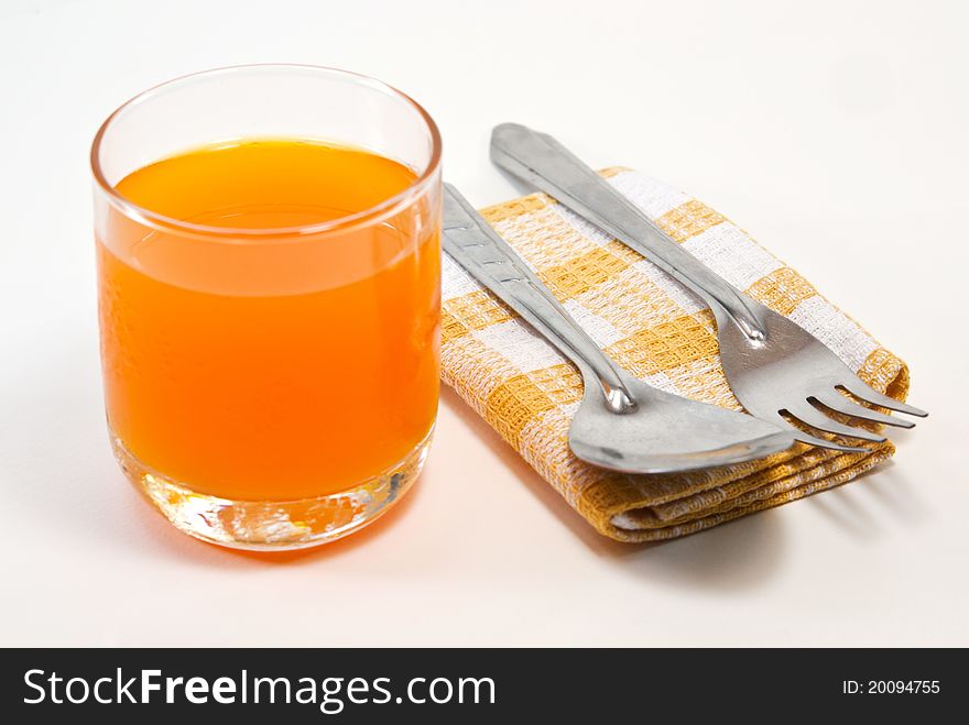 Set of spoon and orange  juice. Set of spoon and orange  juice