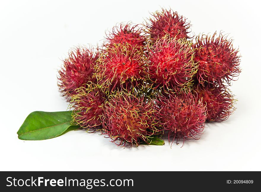 Grup of rambutan  isolated on white .