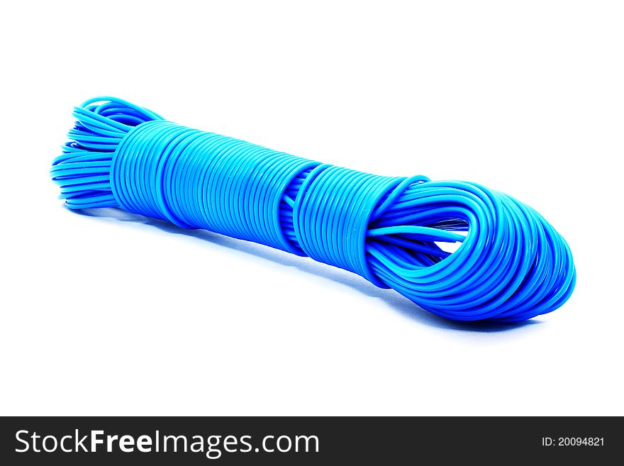 Blue plastic rope isolated over white background