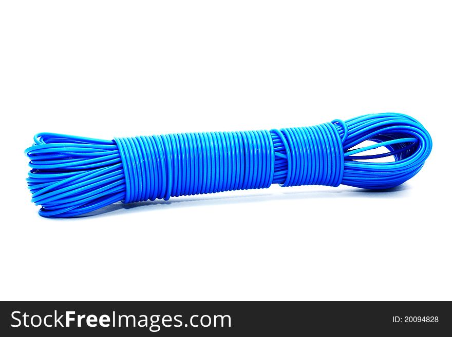 Blue plastic rope isolated over white background