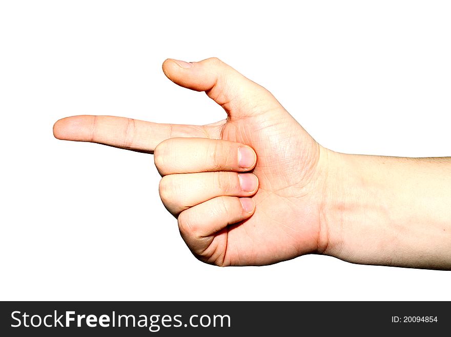 hand shows a forefinger aside isolated on white