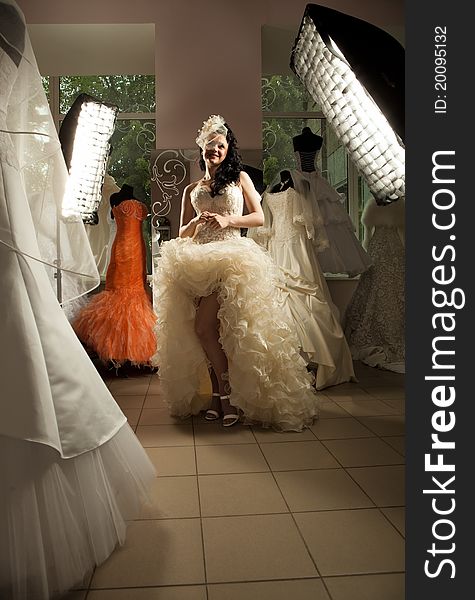 Shot of woman in Bridal Shop with softboxes