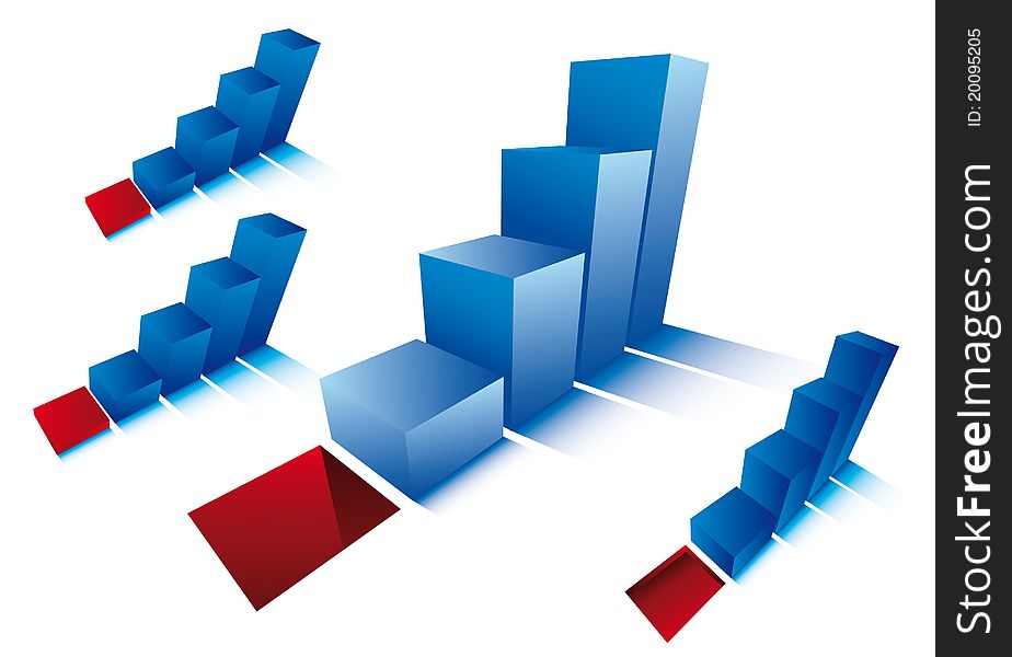 3d growth diagram. vector red and blue. 3d growth diagram. vector red and blue