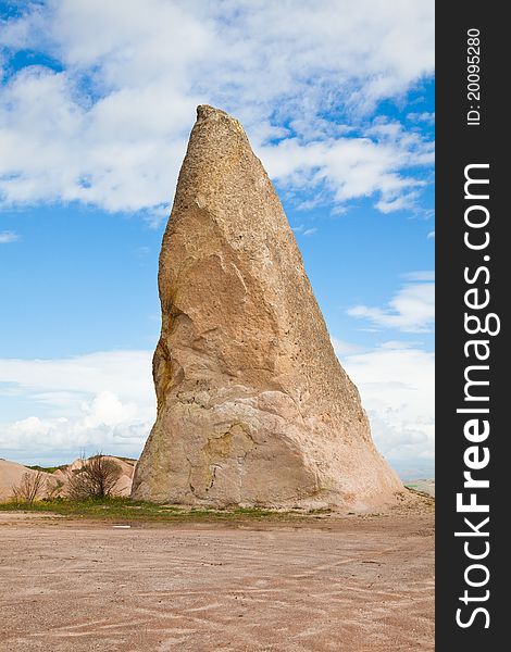 Singular rock formation at the Fairy Chimneys, in Cappadocia, Turkey.