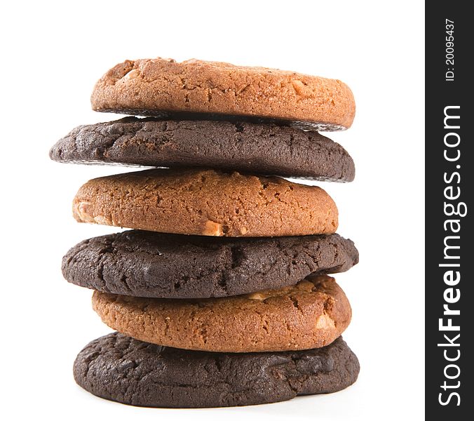 Stack of chocolate cookies isolated on the white background
