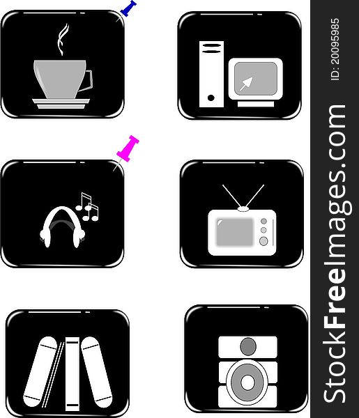 Icons required for a office environment in black rectangles on white. Icons required for a office environment in black rectangles on white