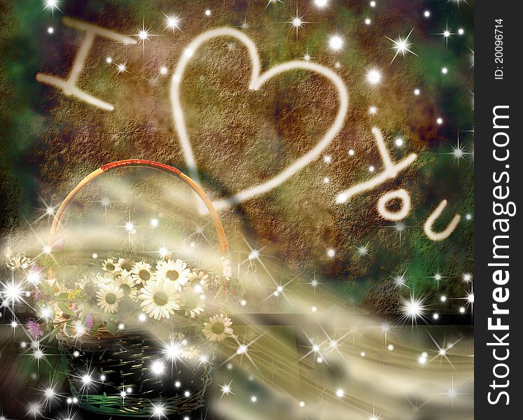 I love you background with a basket of flowers and stars. I love you background with a basket of flowers and stars
