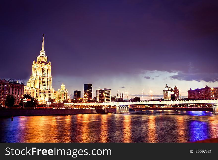 Night Moscow cityscape taken fron quay