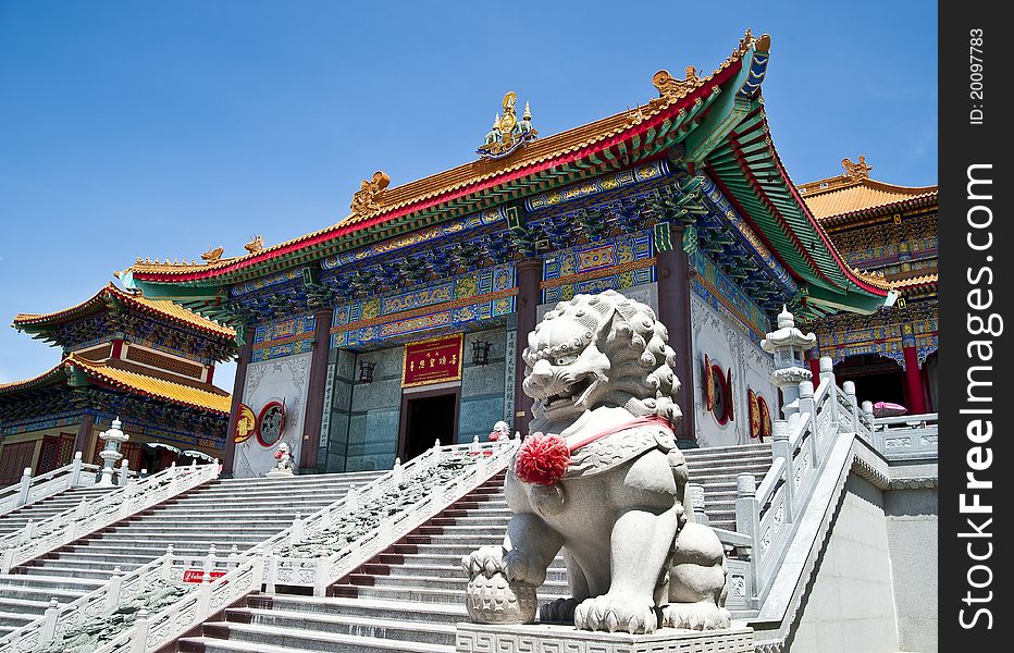 Lion statue in front of Chinese Temple. Lion statue in front of Chinese Temple