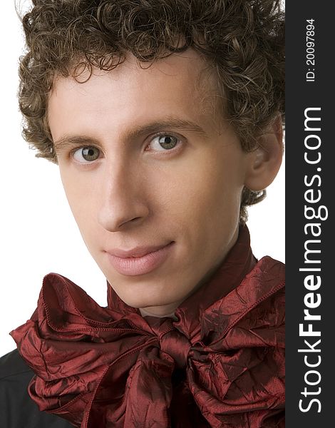 The young man with greater darkly red bow on a neck. The young man with greater darkly red bow on a neck
