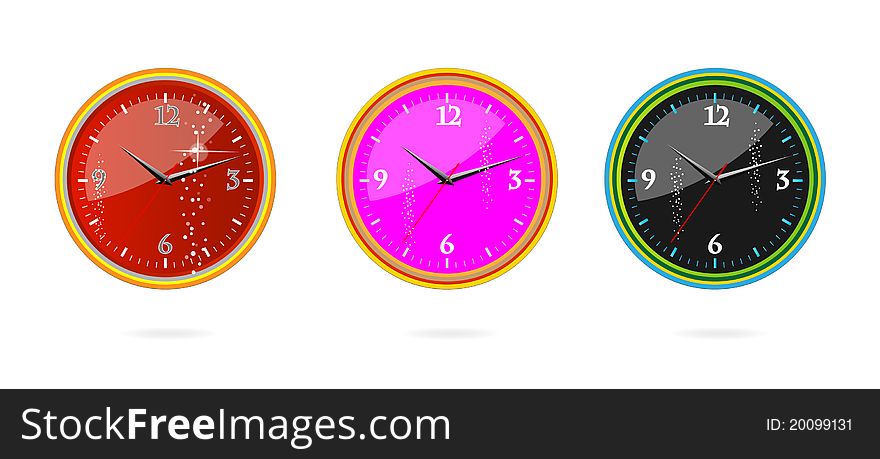 Colored classic clocks set isolated on the white