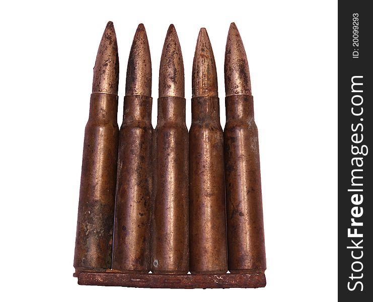 WW II bullets isolated on white