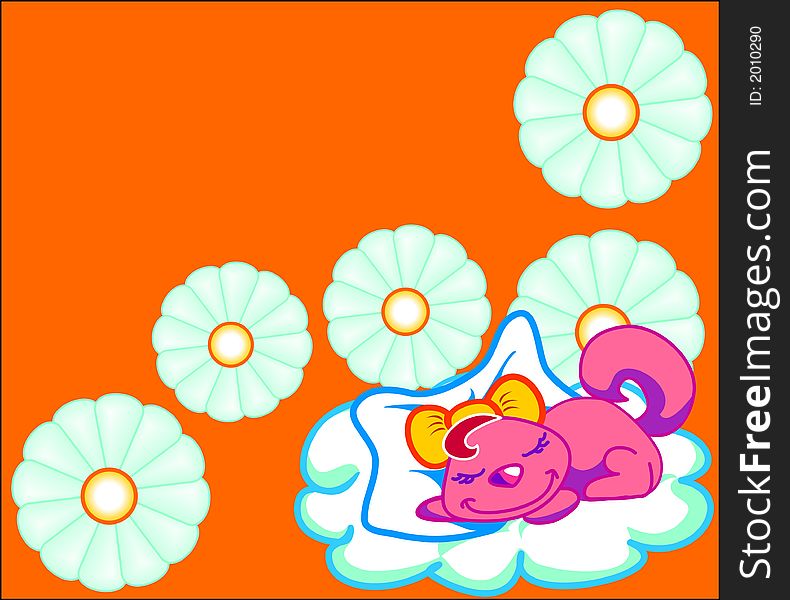 Illustration of a cute little cat taking a nap on a cloud. Illustration of a cute little cat taking a nap on a cloud