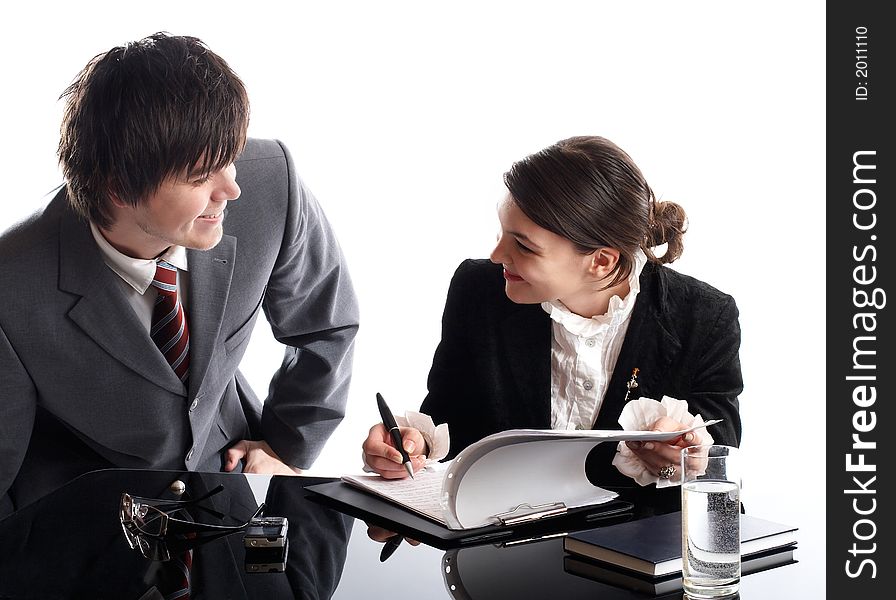 Young attractive business people are working together in the meeting room.