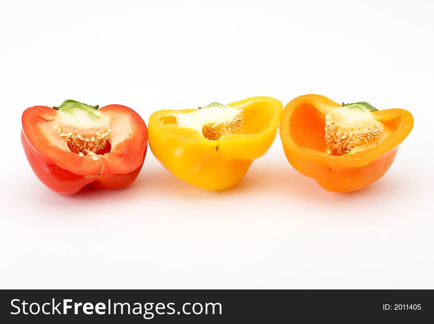 Three bell peppers cut in half