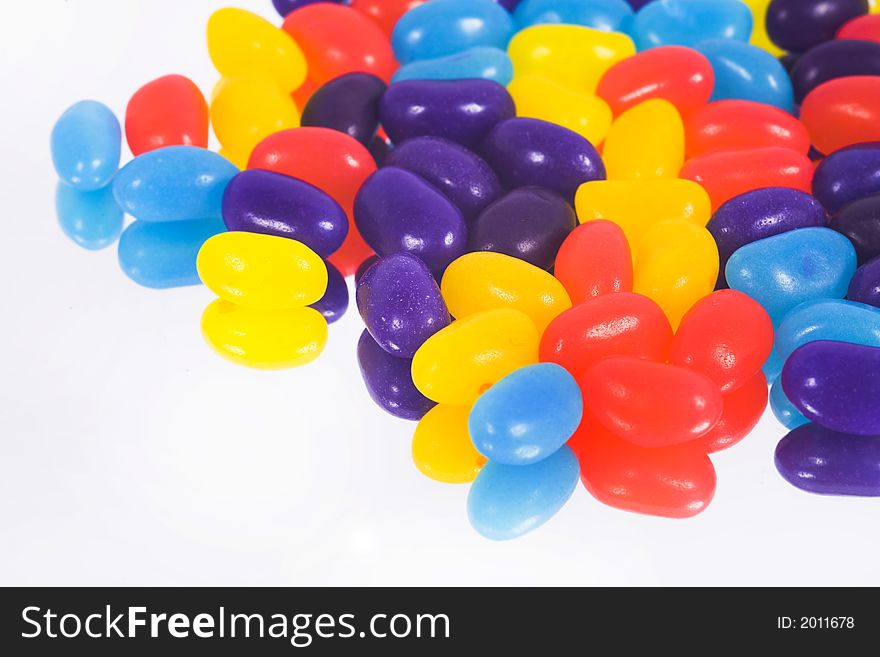 Colorful close-up of Jelly Beans on white