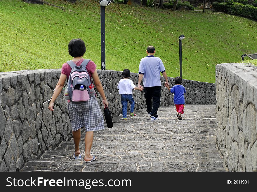 People walking down the road