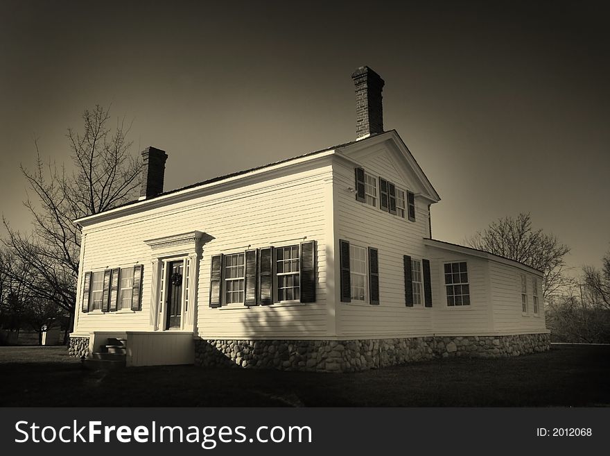 Historic house in sepia color tone