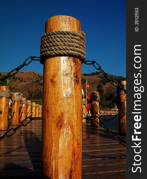 Wood baluster by a lake in Sichuan,west of China