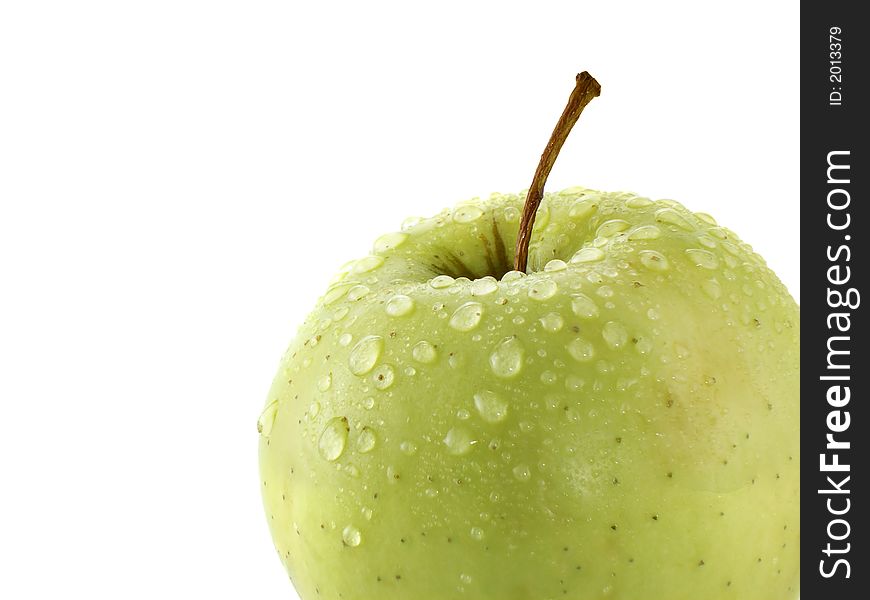 Ripe apple with water drops isolated over white background