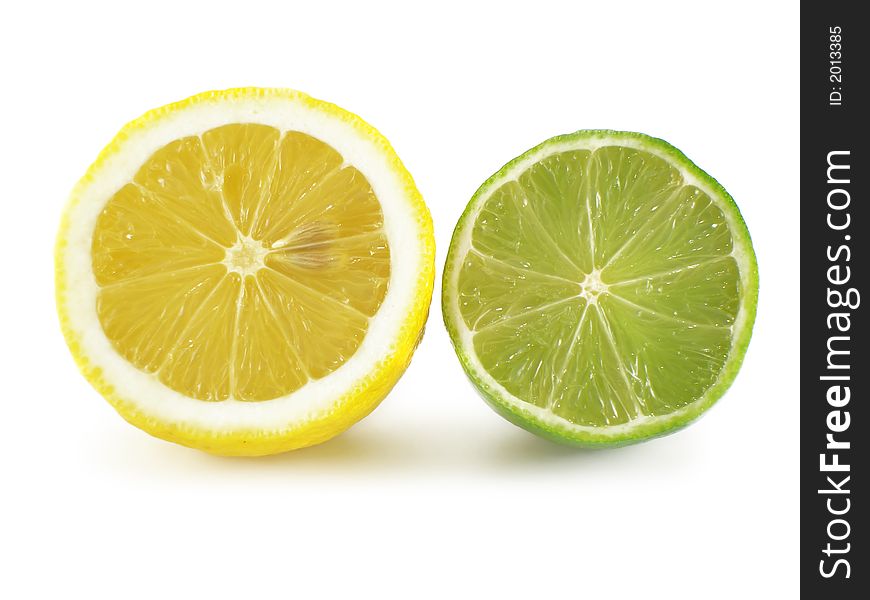 Lemon and lime isolated over a white background. Lemon and lime isolated over a white background