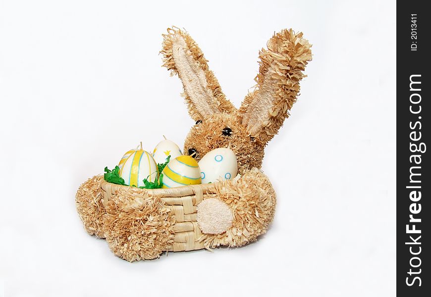 Easter rabbit, basket rabbit with eggs