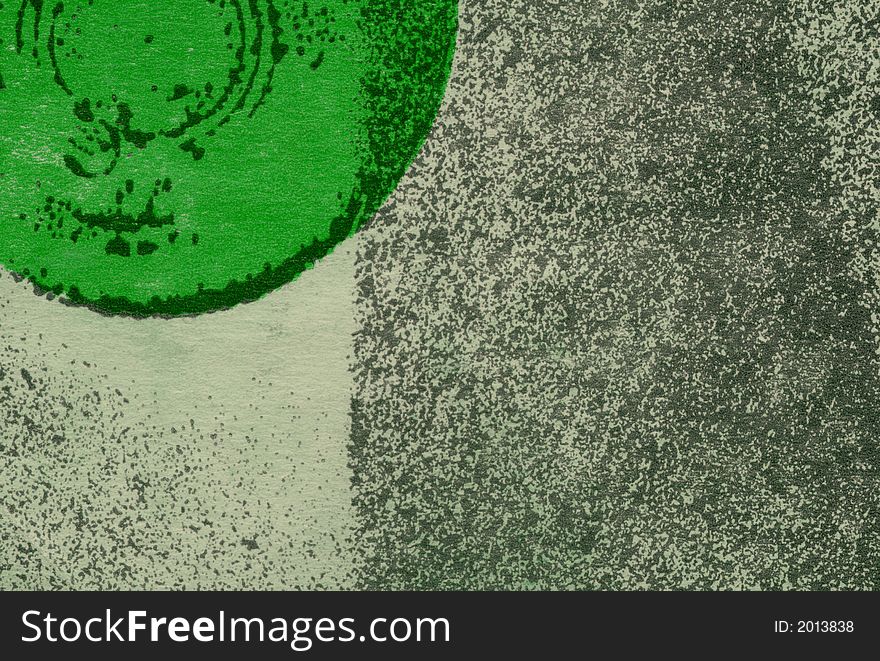 Abstract colored illustration with partial green circle and sprinkled texture. Abstract colored illustration with partial green circle and sprinkled texture