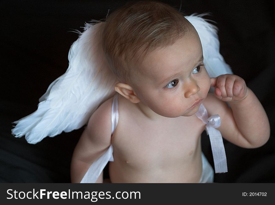 Image of baby wearing angel wings. Image of baby wearing angel wings