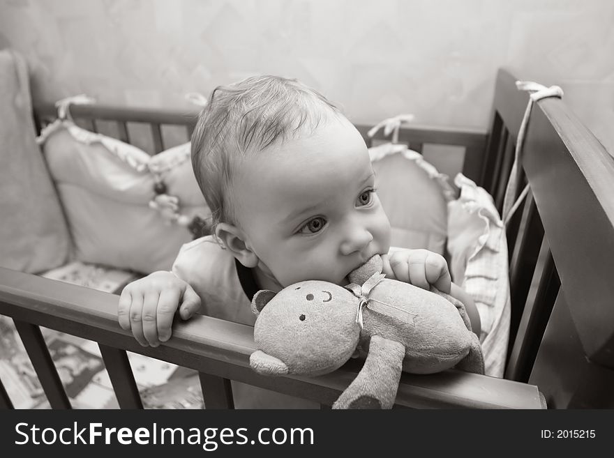 The little girl with a toy - bear. The little girl with a toy - bear