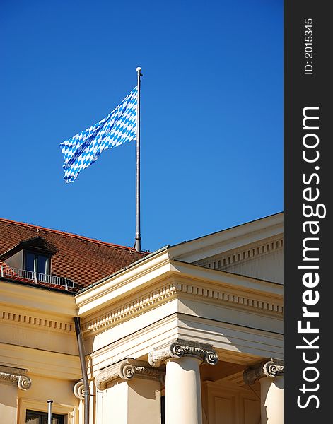 Bavarian flag on government building in Munich, Germany