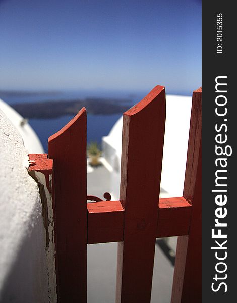 View through the gate Santorini Greece