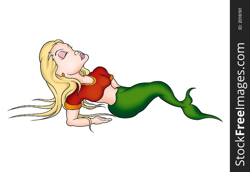 Laying blond mermaid - High detailed and coloured illustration