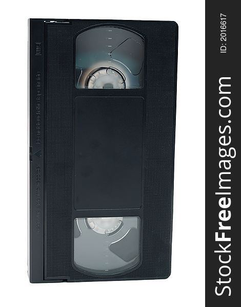 An obsolete black video tape isolated on a white background. An obsolete black video tape isolated on a white background