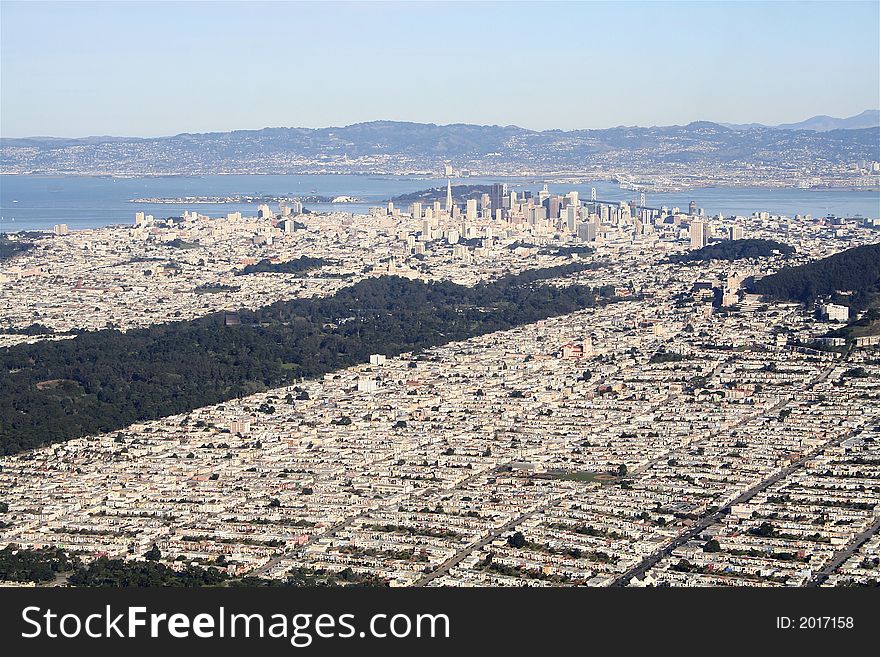 Aerial view of San Francisco, including golden gate park and sunset district. Aerial view of San Francisco, including golden gate park and sunset district.