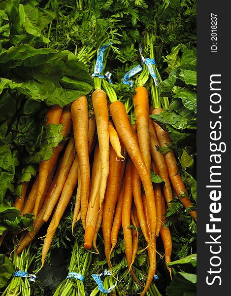 Bunch of carrots at a market place