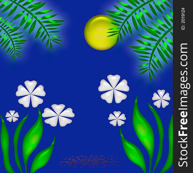 Beach  night scene in the tropics illustration. Beach  night scene in the tropics illustration