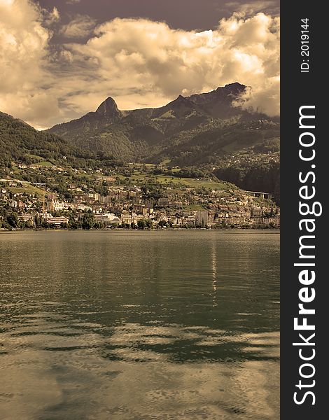 A panorama of coast of lake Leman in Switzerland. A panorama of coast of lake Leman in Switzerland.