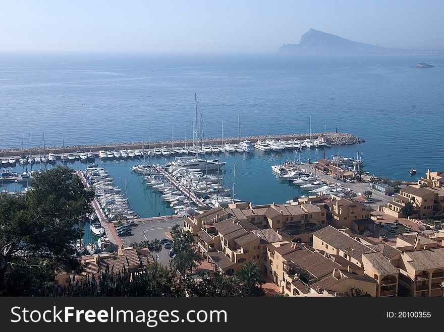 Harbor of Denia in bird perspective