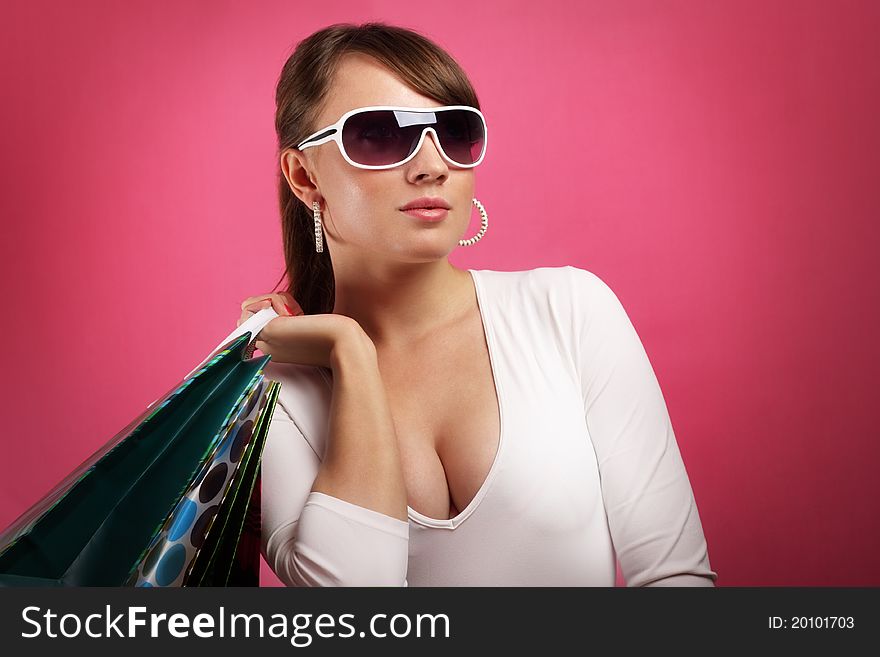 Stylish Girl With Shopping Bags