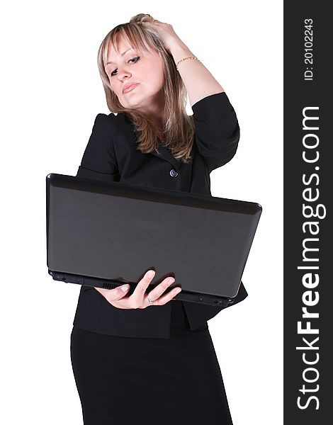 Pretty blond businesswoman holding notebook